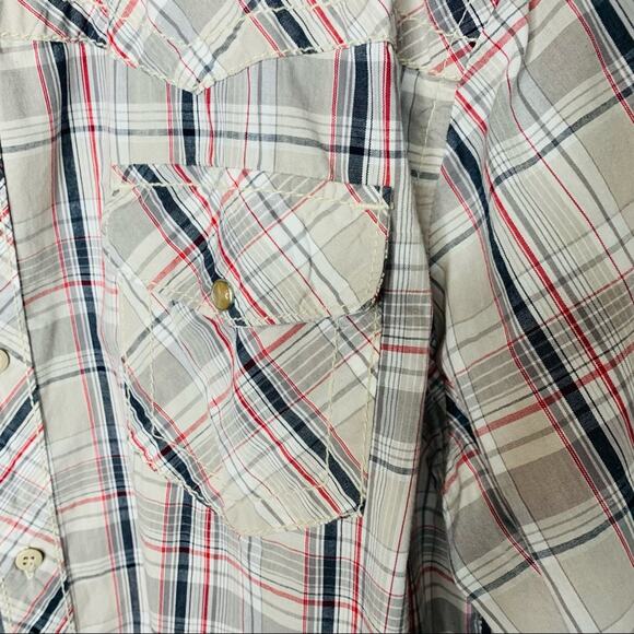 Machine Plaid Grey Blue Red Button Up Shirt XXL - Picture 3 of 4